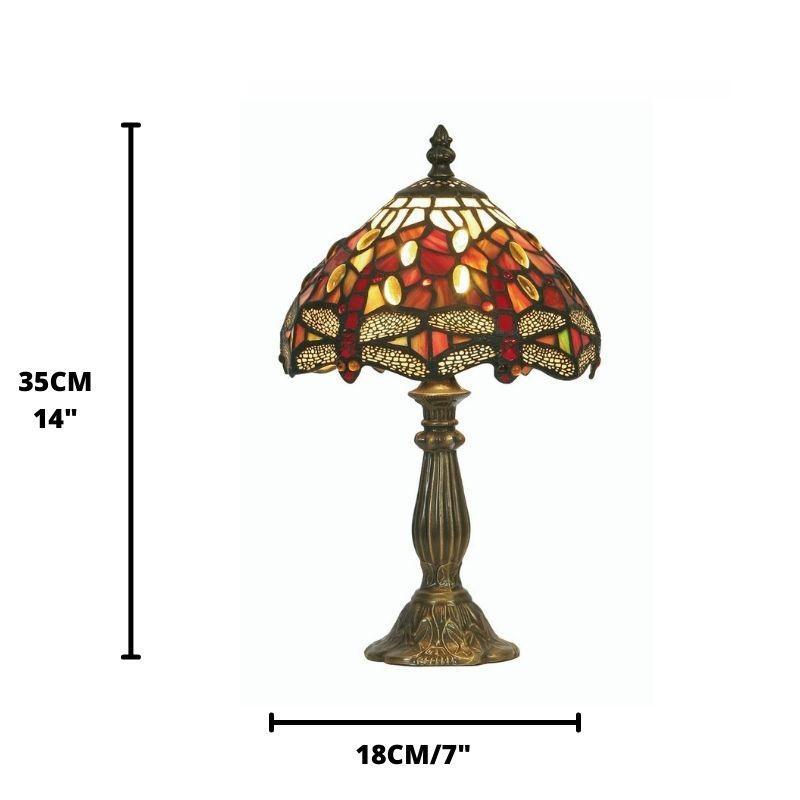 Lampada da Tavolo da Comodino Oaks Green Dragonfly Tiffany 7"