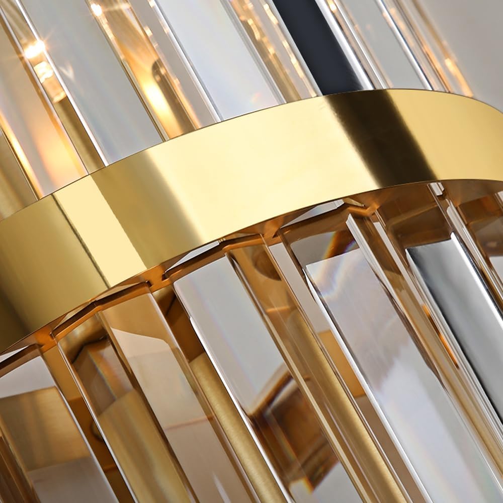 Lampada da Parete Quilron – Vetro Cristallo & Acciaio Inossidabile – Oro – 10-15 m² – Illuminazione Elegante per Interni Stilosi