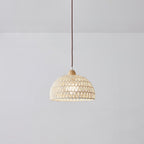 Lampada a sospensione ad arco in rattan