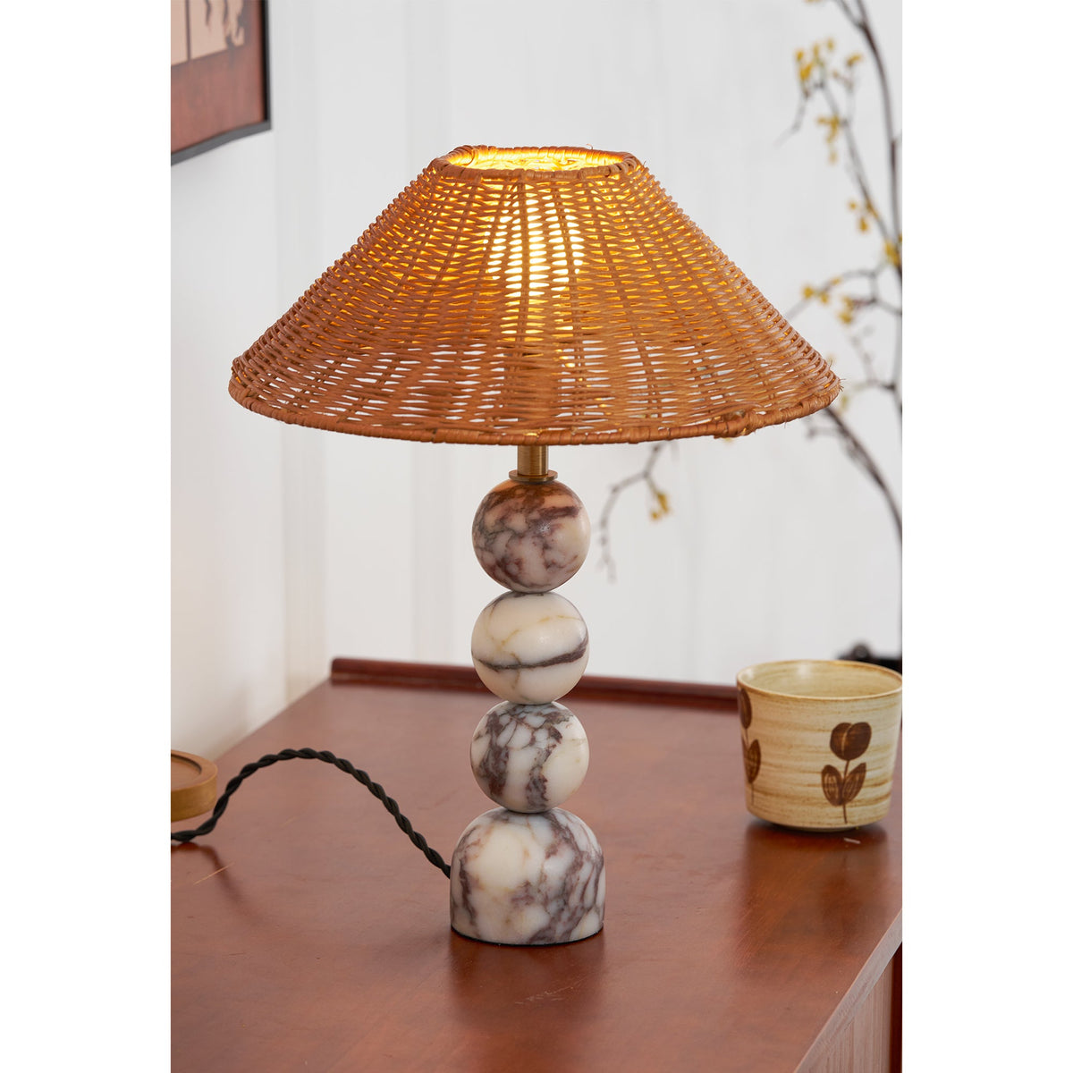 Lampada da Tavolo in Marmo Rattan