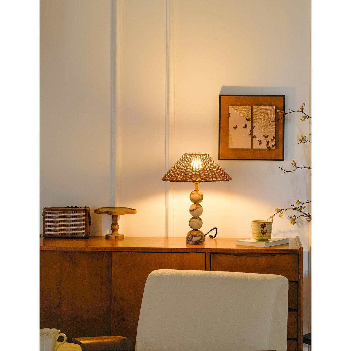 Lampada da Tavolo in Marmo Rattan