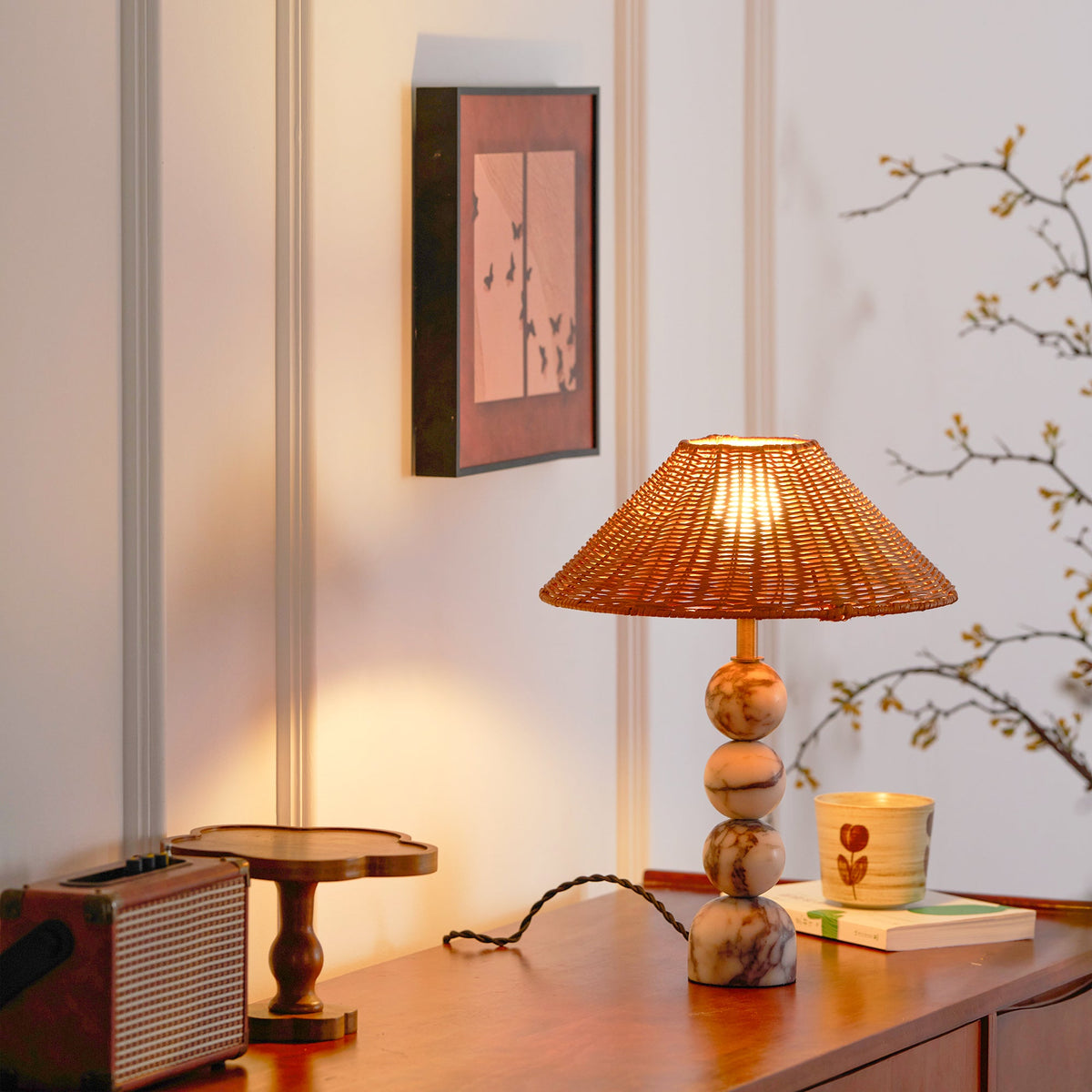 Lampada da Tavolo in Marmo Rattan