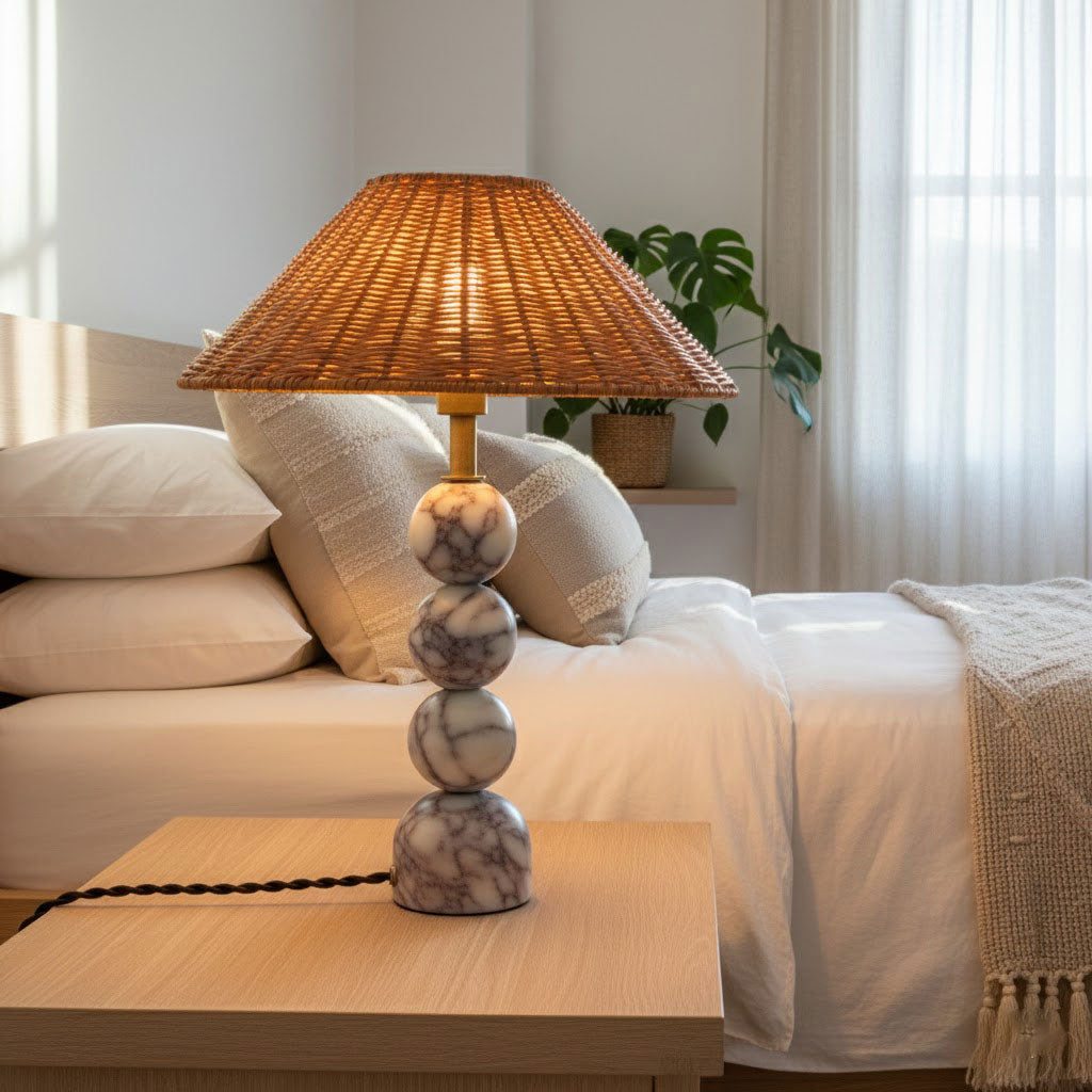 Lampada da Tavolo in Marmo Rattan