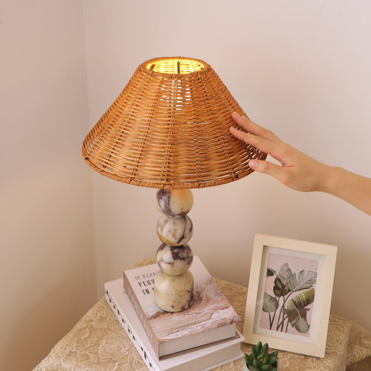 Lampada da Tavolo in Marmo Rattan