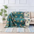 Coperta Reversibile in Jacquard con Uccelli - 100% Cotone