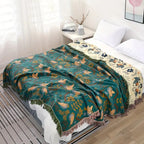 Coperta Reversibile in Jacquard con Uccelli - 100% Cotone