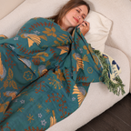 Coperta Reversibile in Jacquard con Uccelli - 100% Cotone