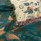 Coperta Reversibile in Jacquard con Uccelli - 100% Cotone