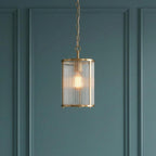 Ridgeton Pendant in Ottone Antico con Paralume in Vetro Rigato