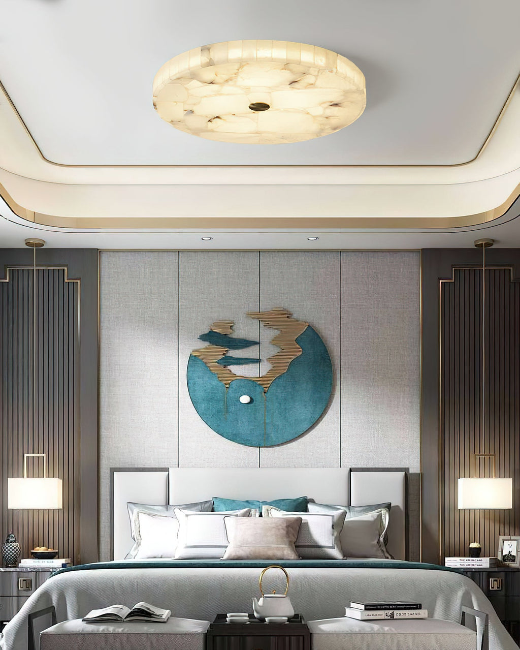 Lampada da soffitto in alabastro mosaico rotondo