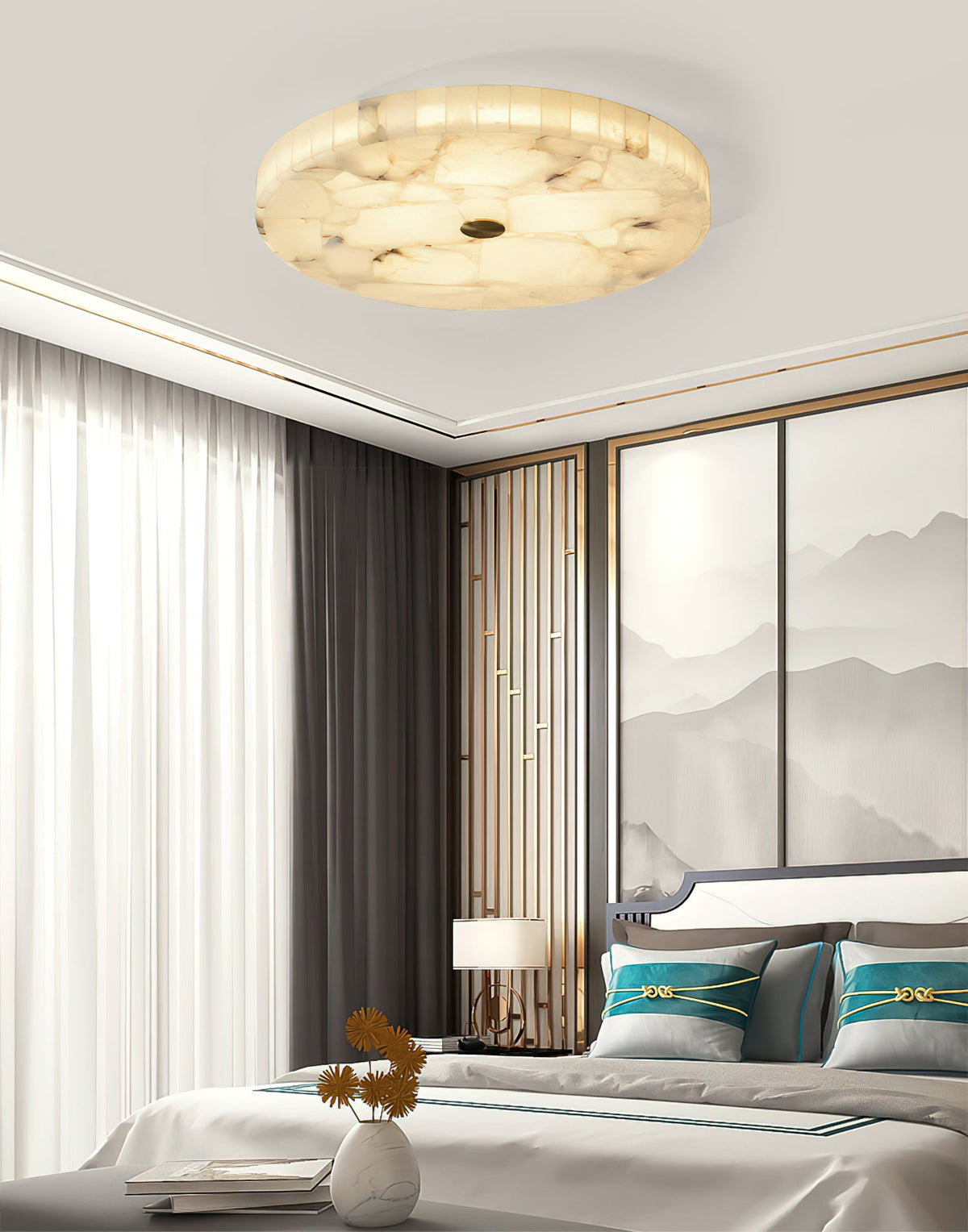 Lampada da soffitto in alabastro mosaico rotondo