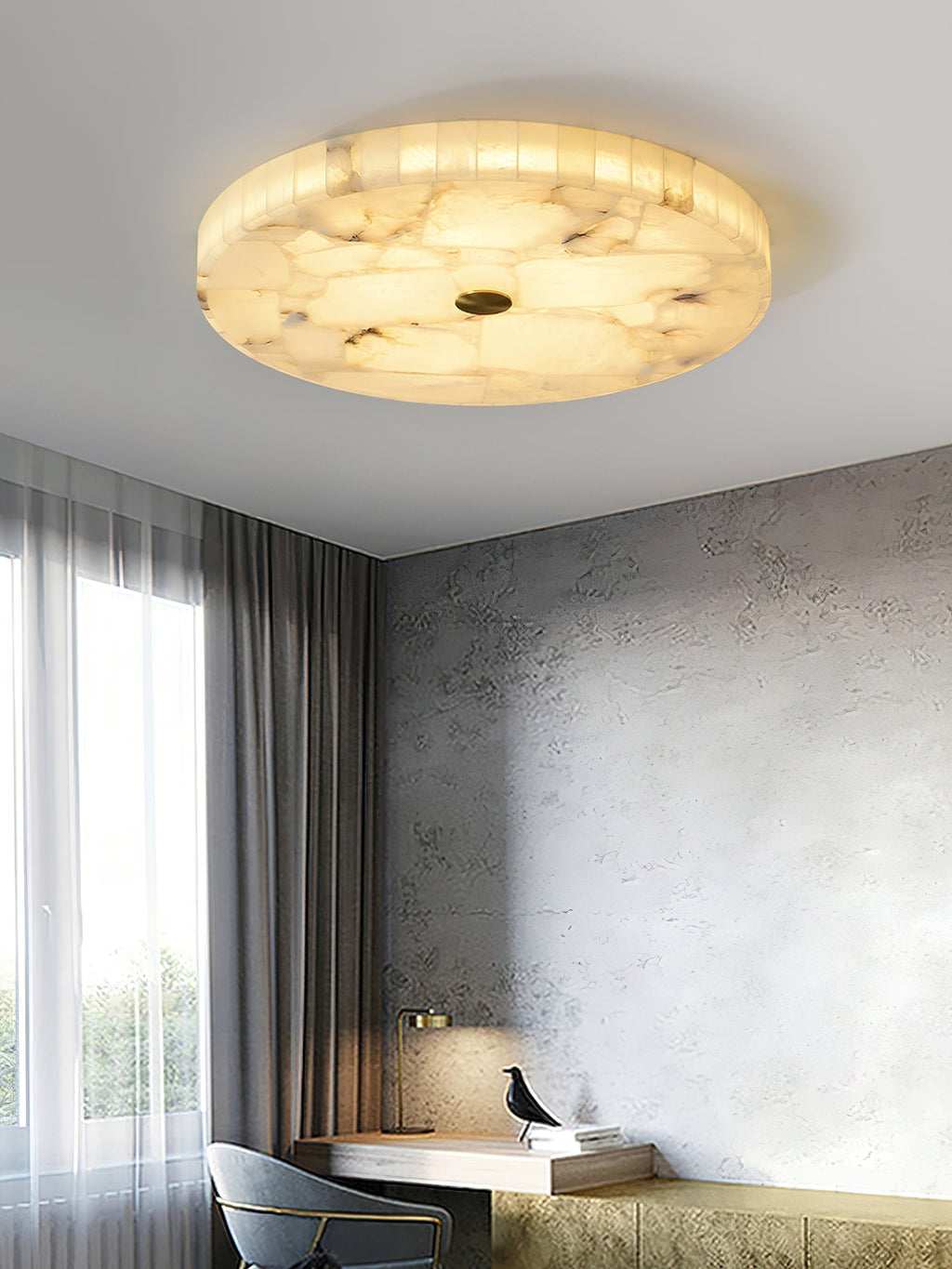 Lampada da soffitto rotonda in alabastro Vosilis