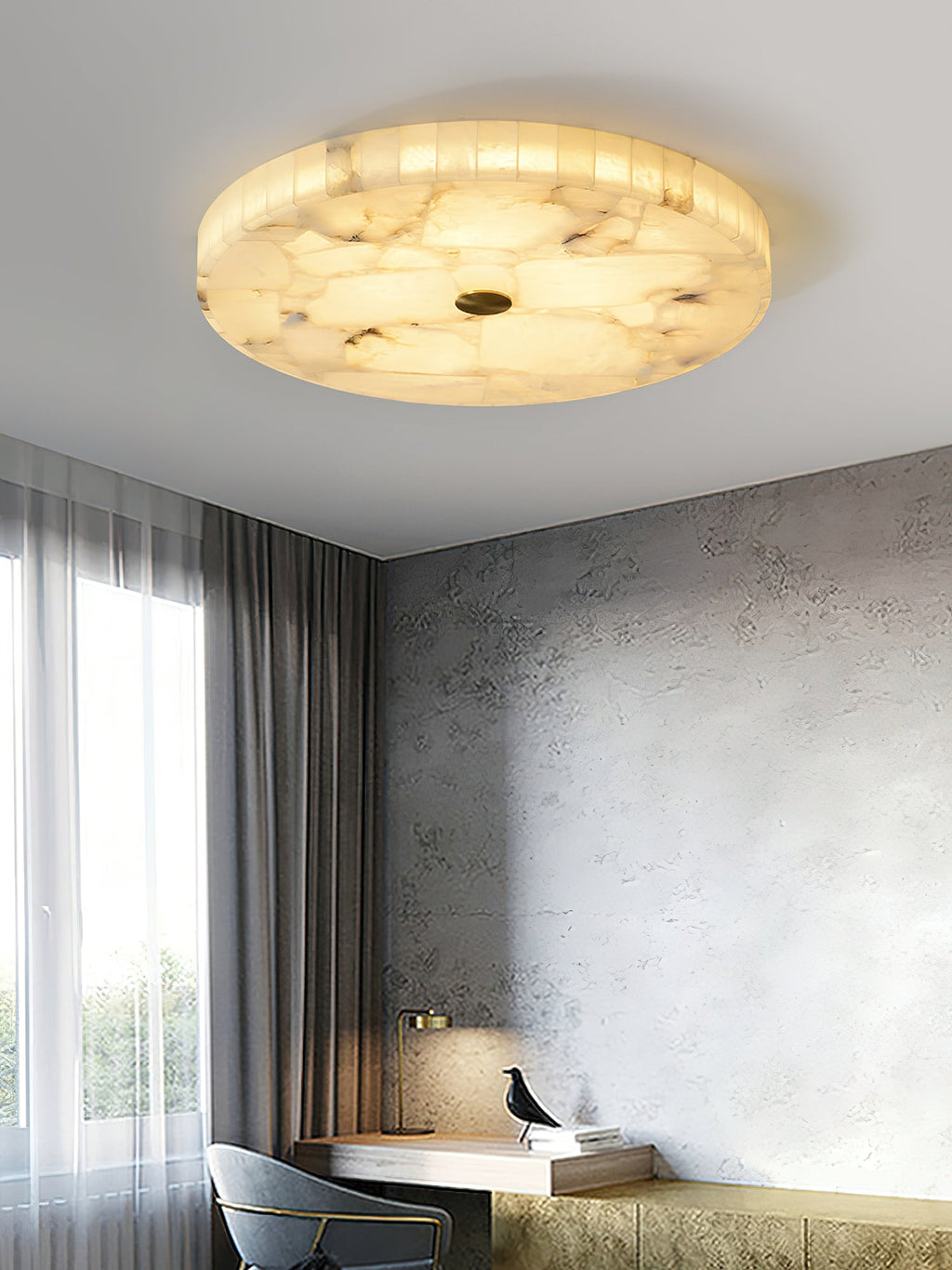 Lampada da soffitto in alabastro mosaico rotondo