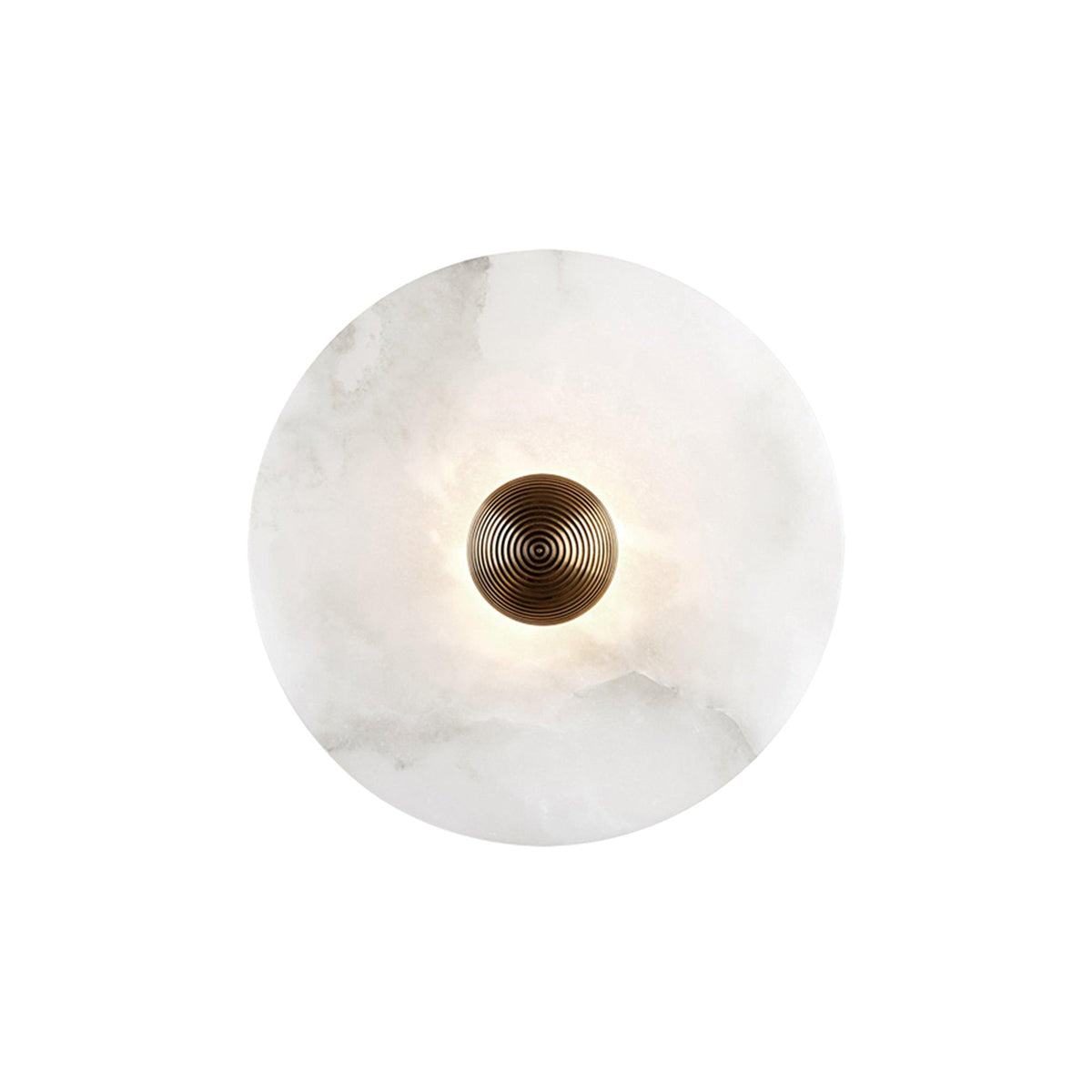 Lampada da Parete Rotonda in Alabastro con Finitura in Ottone