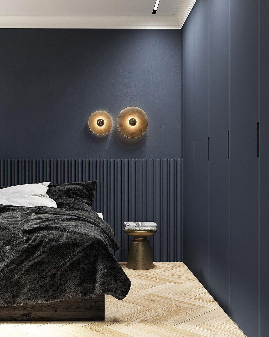Lampada da Parete Rotonda in Alabastro con Finitura in Ottone