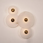 Lampada da Parete Rotonda in Alabastro con Finitura in Ottone