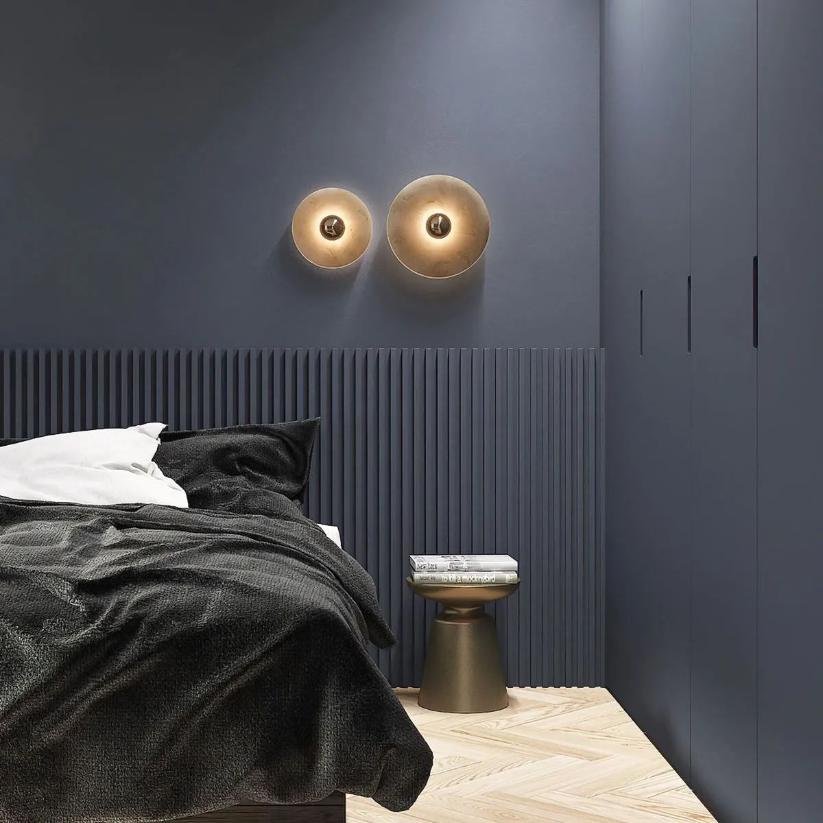 Lampada da Parete Rotonda in Alabastro con Finitura in Ottone