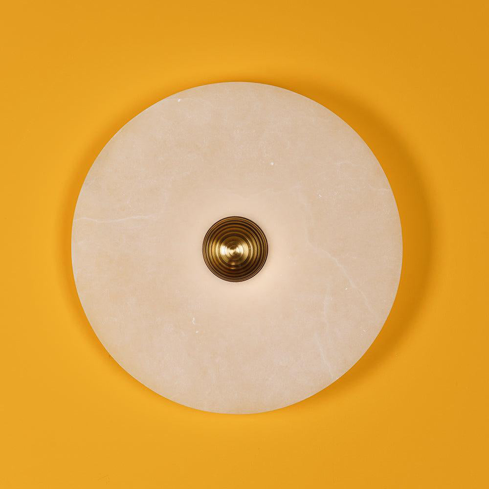 Lampada da Parete Rotonda in Alabastro con Finitura in Ottone