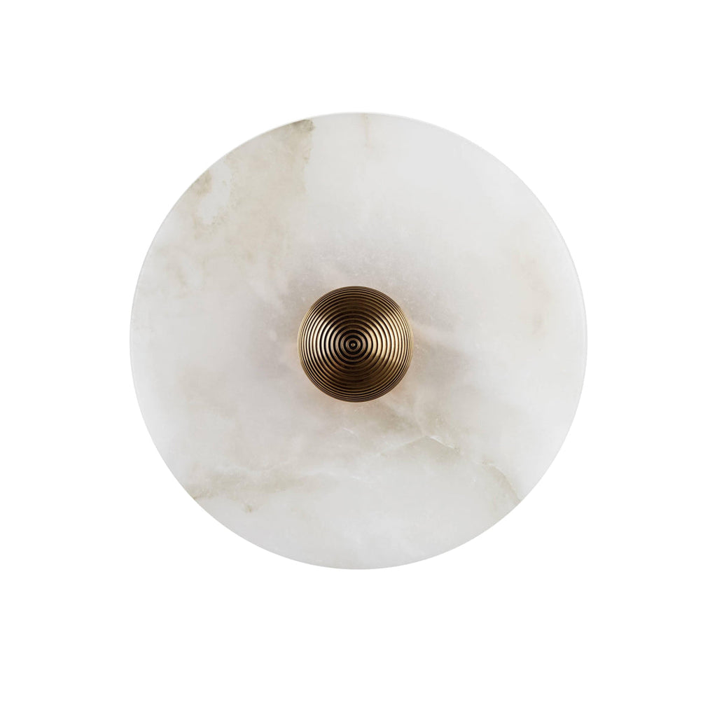 Lampada da Parete Rotonda in Alabastro con Finitura in Ottone
