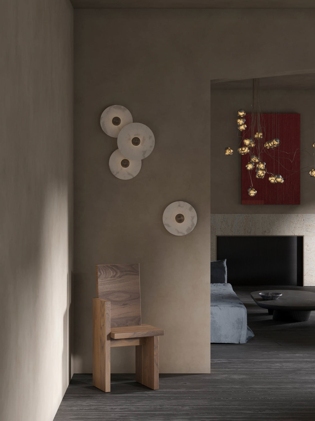 Lampada da Parete Rotonda in Alabastro con Finitura in Ottone