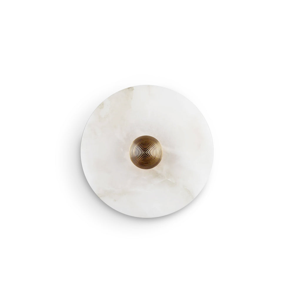Lampada da Parete Rotonda in Alabastro con Finitura in Ottone
