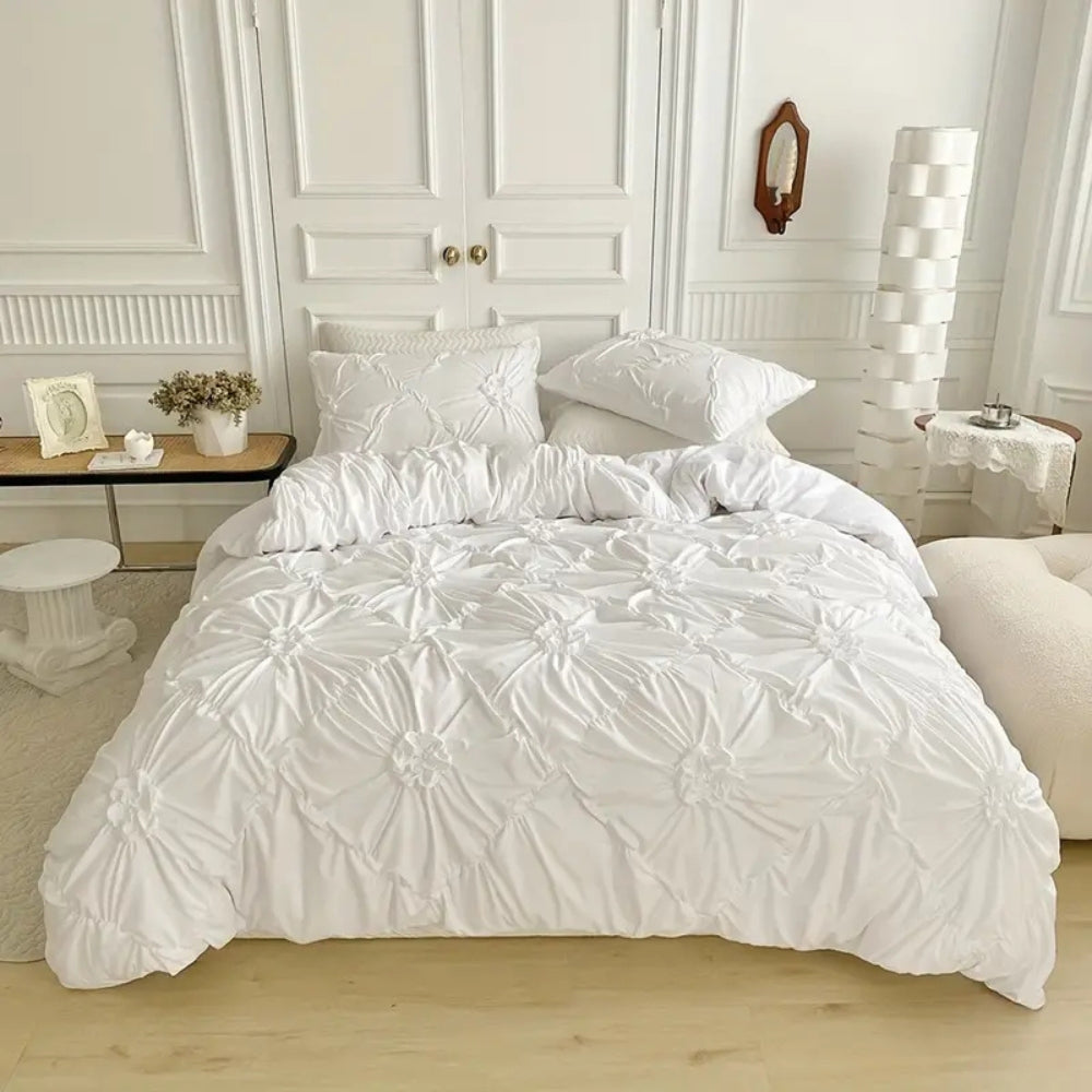 Set di Copripiumino Texturizzato con Fiori Arricciati - Pieghe Arricciate