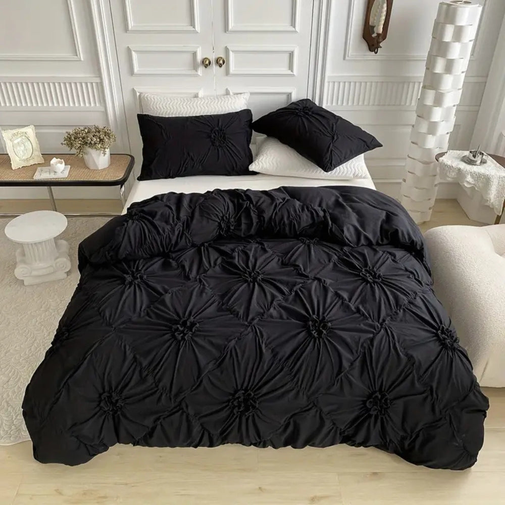 Set di Copripiumino Texturizzato con Fiori Arricciati - Pieghe Arricciate