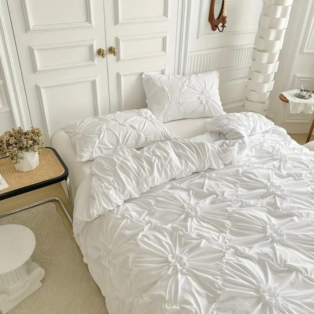 Set di Copripiumino Texturizzato con Fiori Arricciati - Pieghe Arricciate