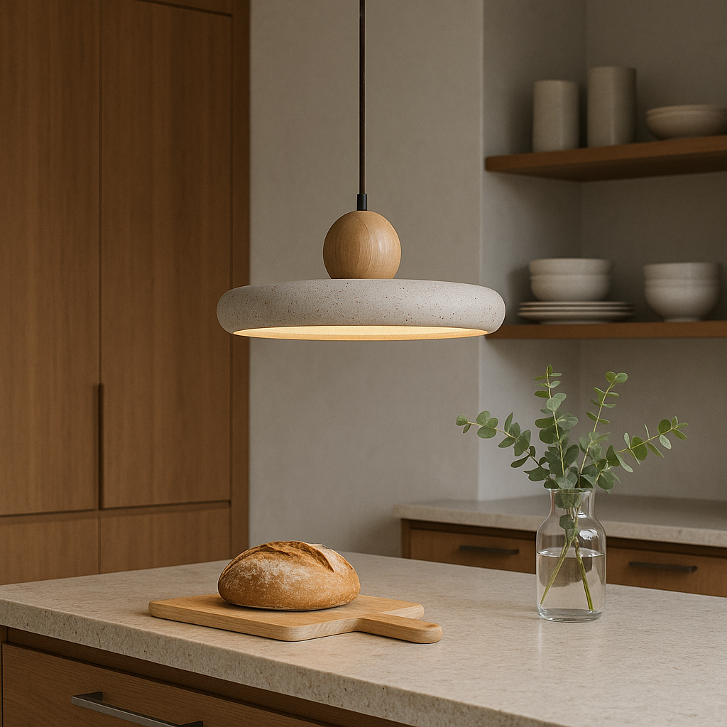 Lampada a sospensione in Travertino Rustico con Accento in Legno