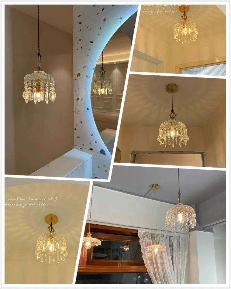 Lampada a sospensione in vetro retro francese