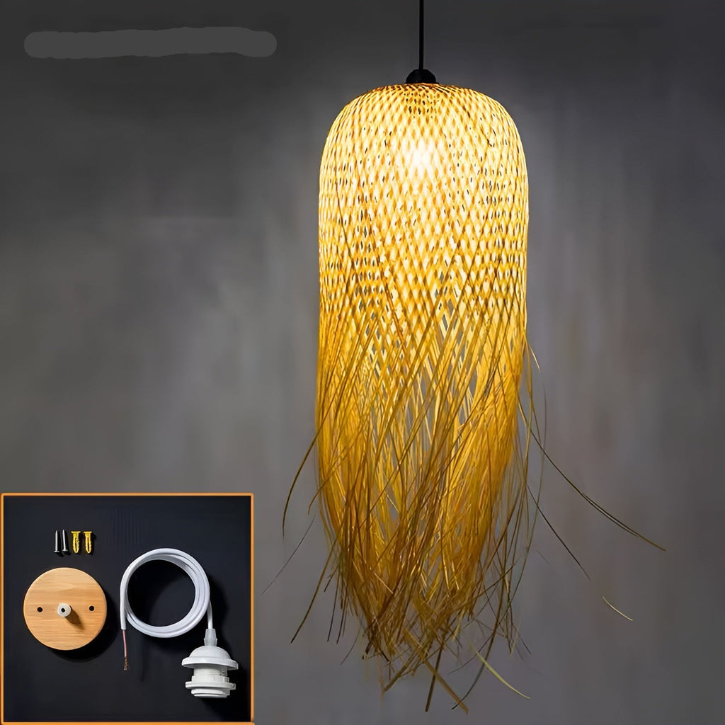 Lampada a sospensione in bambù intrecciato – Illuminazione per sale da tè, ristoranti e hotel