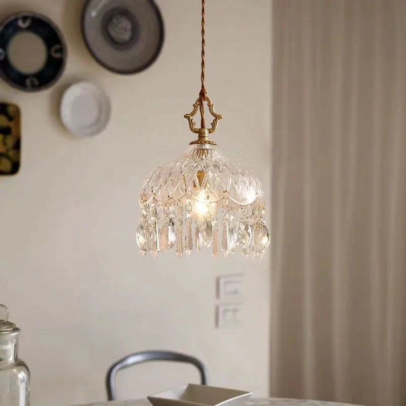 Lampada a sospensione in vetro retro francese