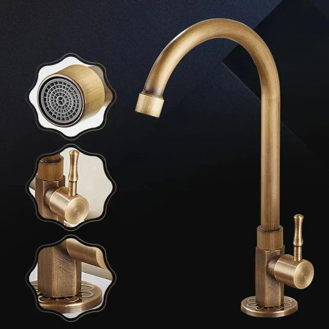 SwanFlow - rubinetto da cucina in ottone anticato con elegante design a collo di cigno