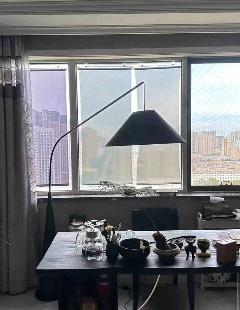 LumiArc – Lampada da terra in legno di lusso con paralume in tessuto