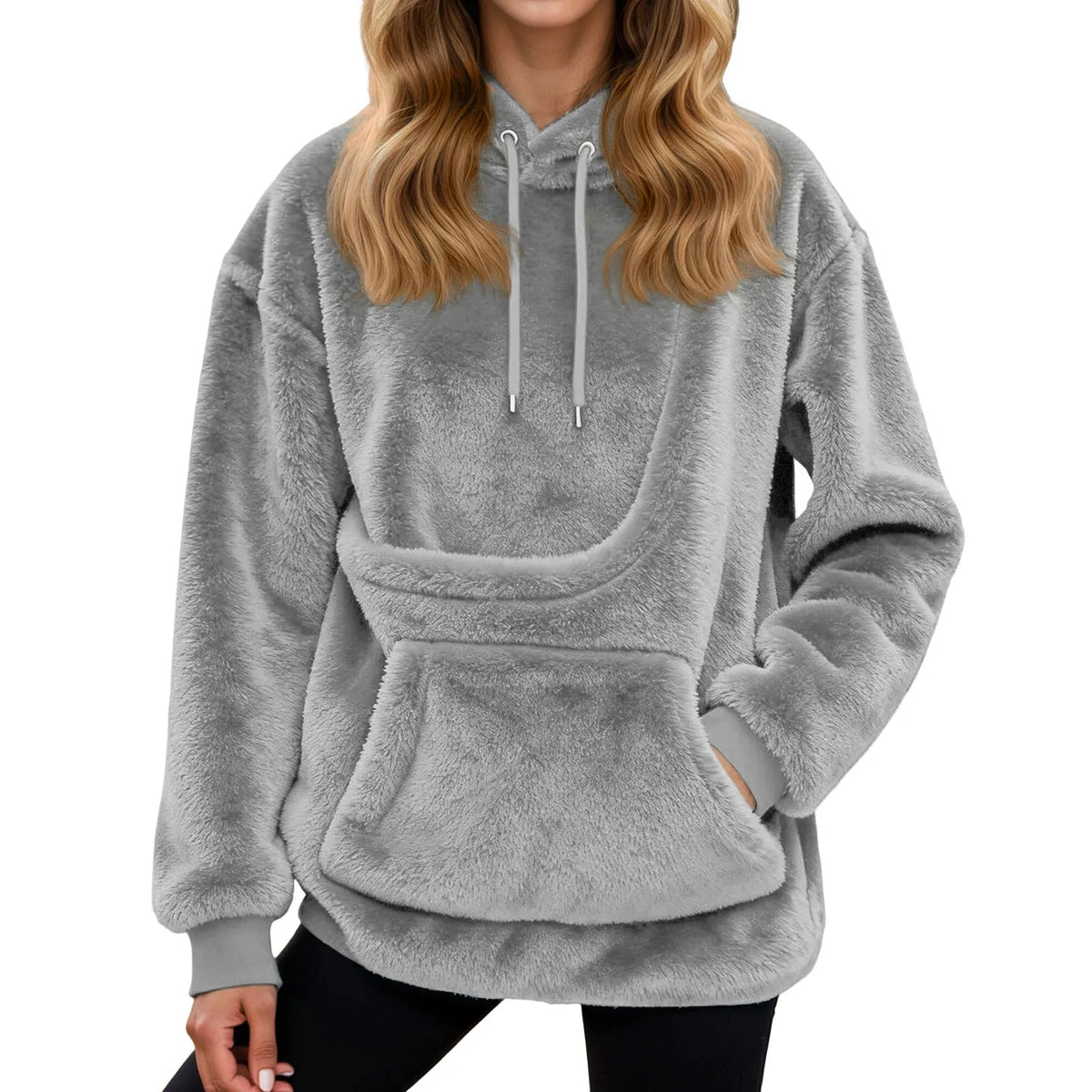 Felpa Oversized in Fleece con Tasca a Marsupio – Maglione Caldo da Donna per Casa