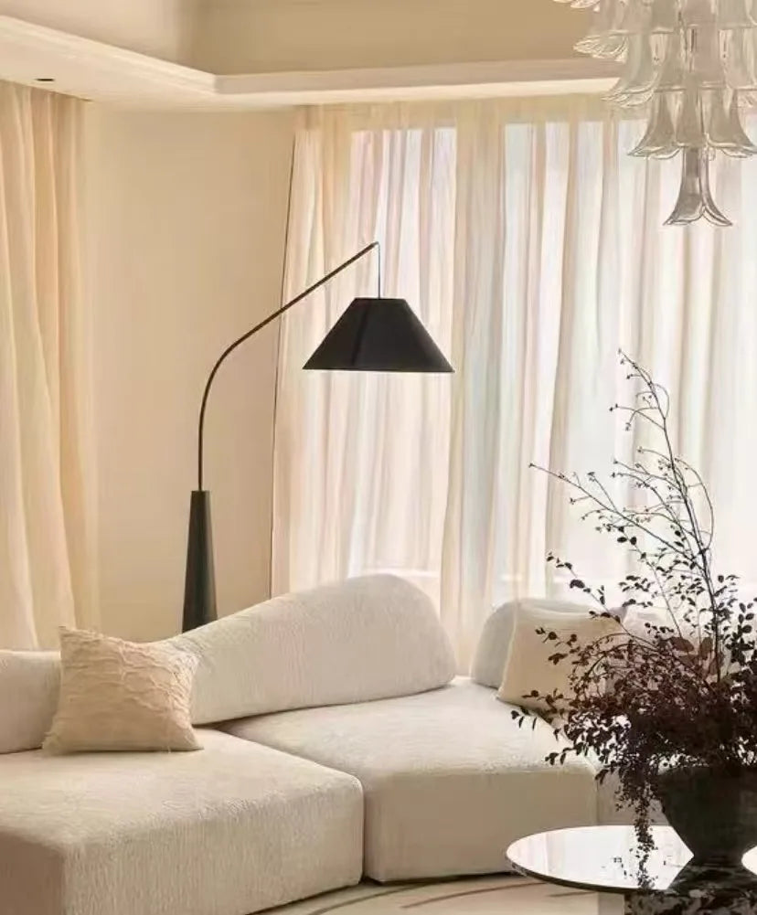 LumiArc – Lampada da terra in legno di lusso con paralume in tessuto
