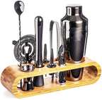 Set di Shaker per Cocktail in Acciaio Inossidabile con Supporto in Bambù