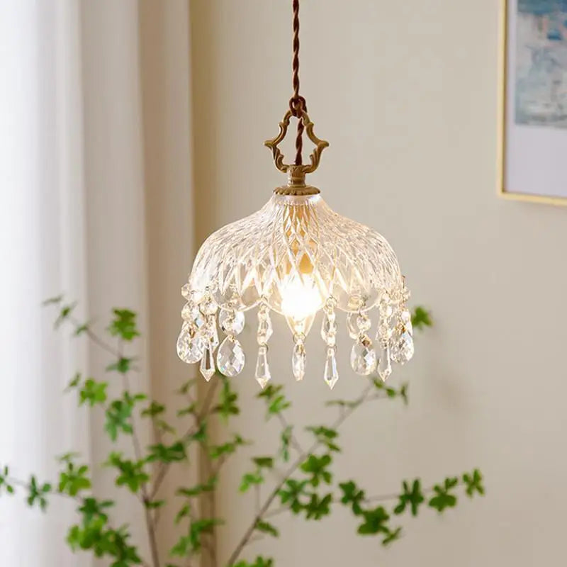 Lampada a sospensione in vetro retro francese