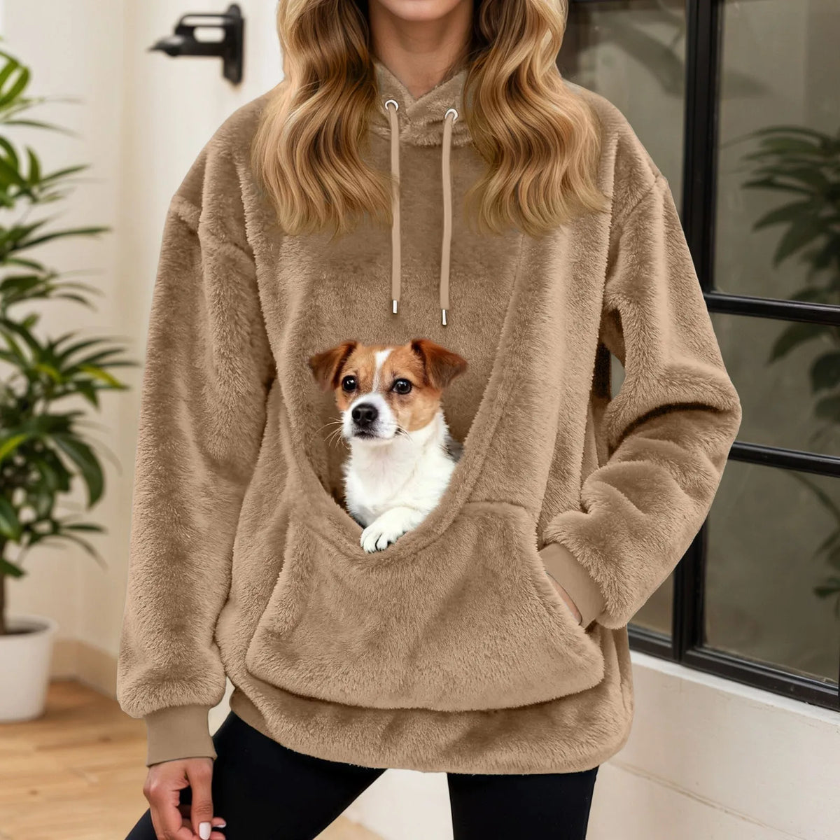 Felpa Oversized in Fleece con Tasca a Marsupio – Maglione Caldo da Donna per Casa