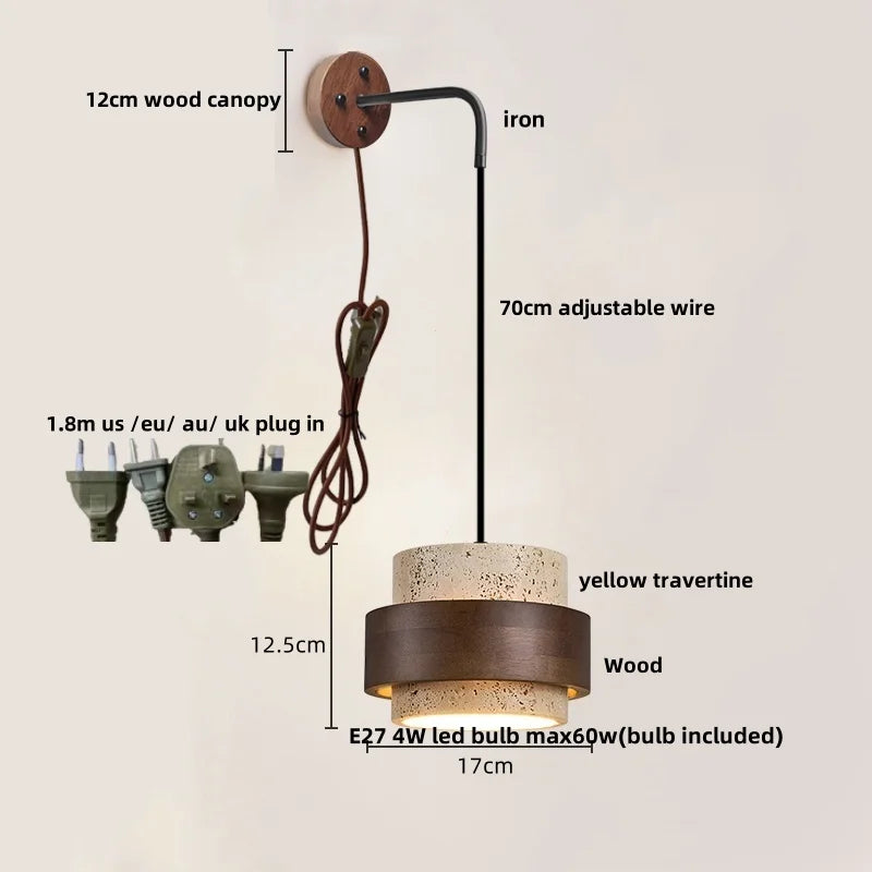 LumiTravert Applique – Design in Pietra Naturale e Legno con Interruttore a Trascinamento