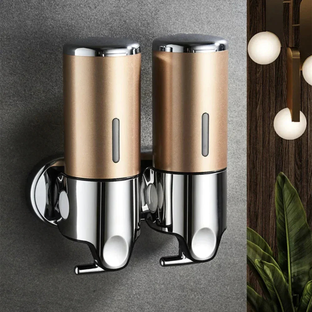 PureFlow - Dispenser di sapone da parete con due scomparti per un bagno elegante