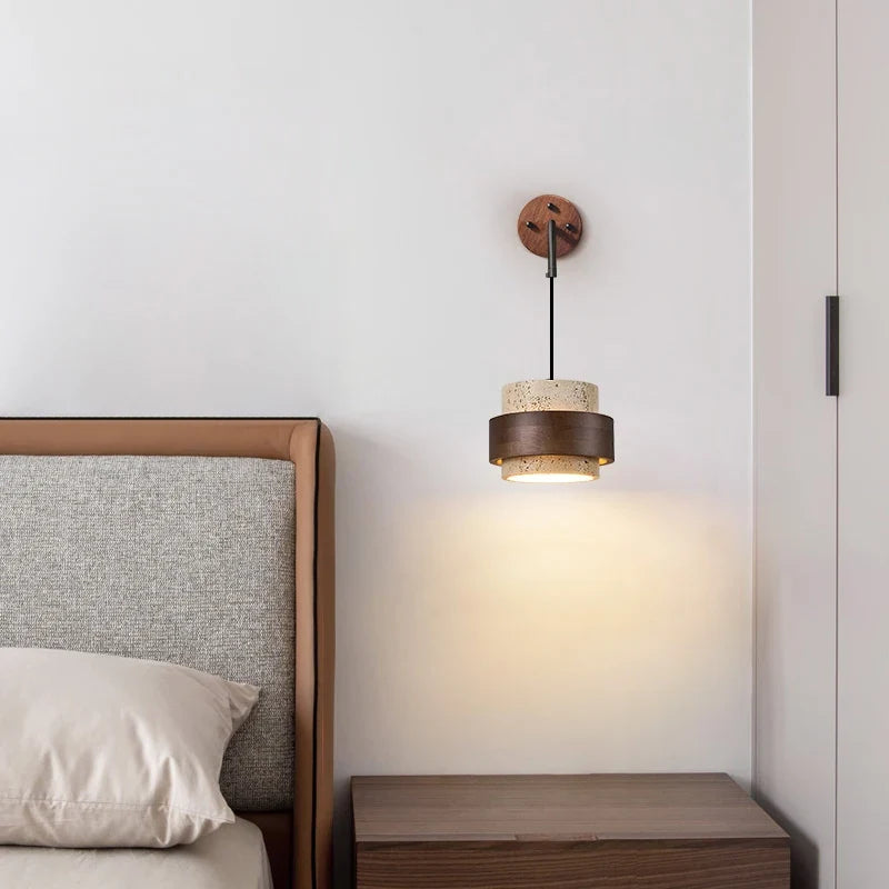 LumiTravert Applique – Design in Pietra Naturale e Legno con Interruttore a Trascinamento