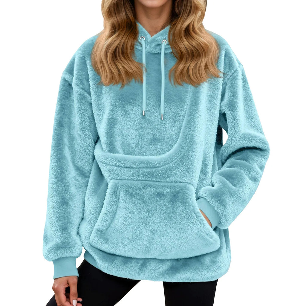 Felpa Oversized in Fleece con Tasca a Marsupio – Maglione Caldo da Donna per Casa