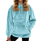 Felpa Oversized in Fleece con Tasca a Marsupio – Maglione Caldo da Donna per Casa