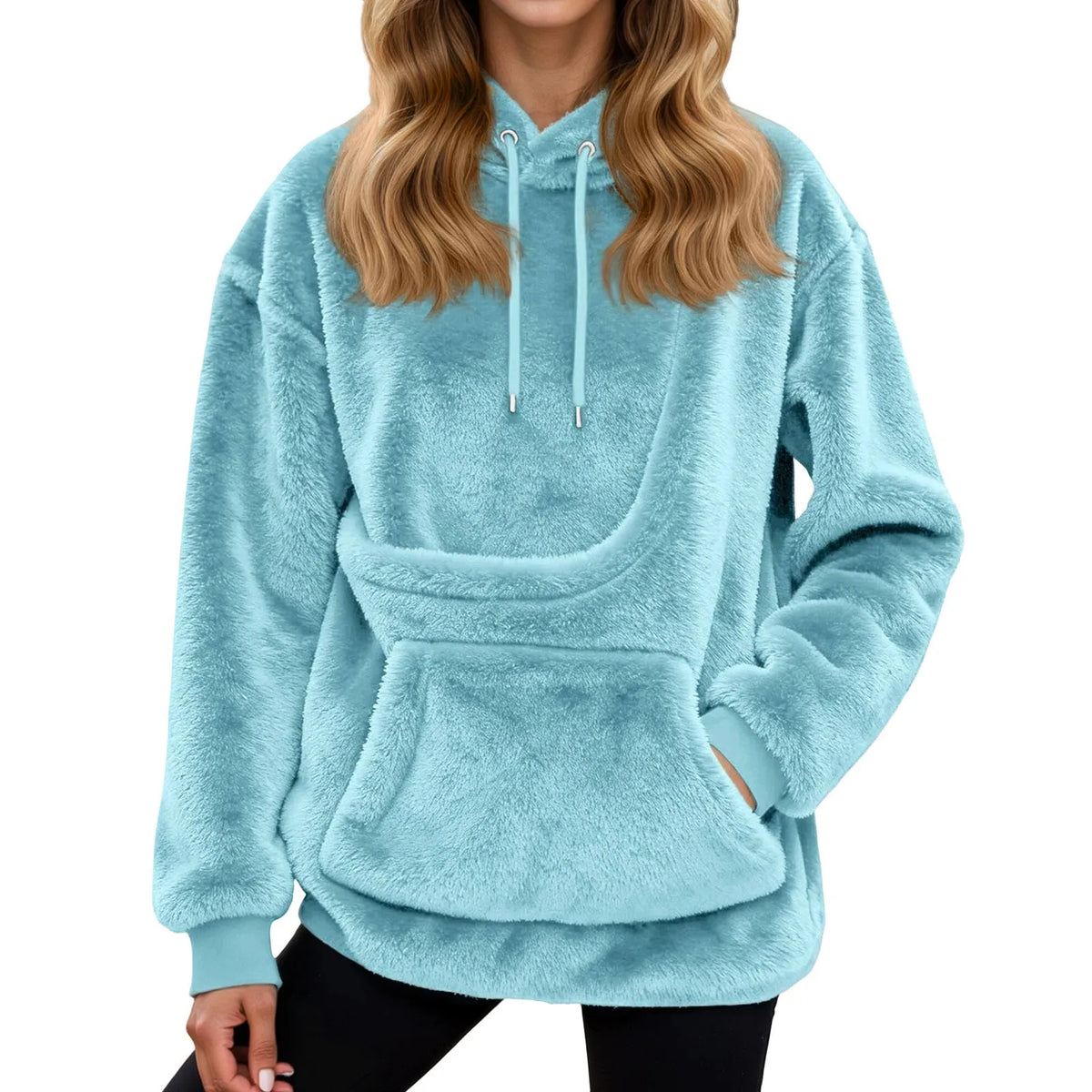 Felpa Oversized in Fleece con Tasca a Marsupio – Maglione Caldo da Donna per Casa