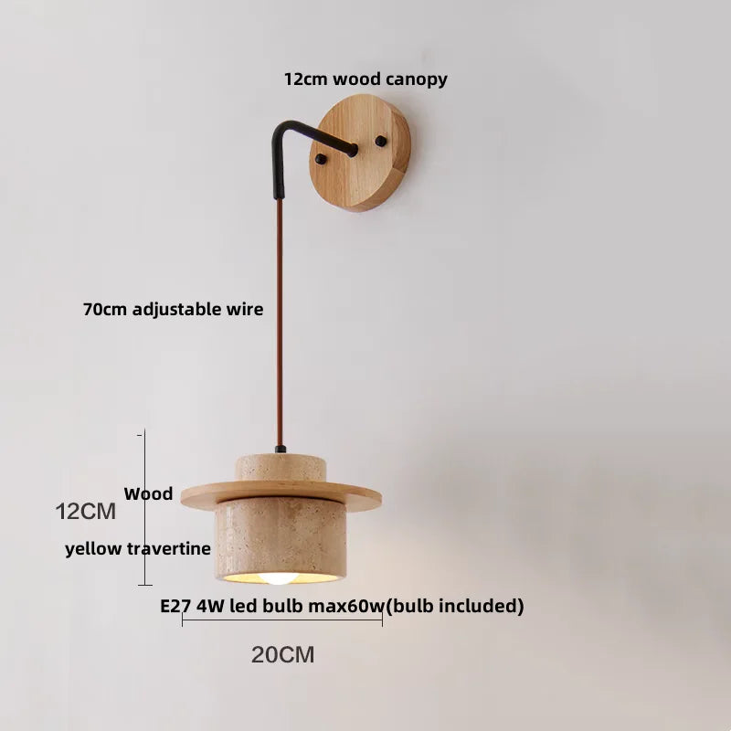 LumiTravert Applique – Design in Pietra Naturale e Legno con Interruttore a Trascinamento