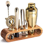 Set di Shaker per Cocktail in Acciaio Inossidabile con Supporto in Bambù