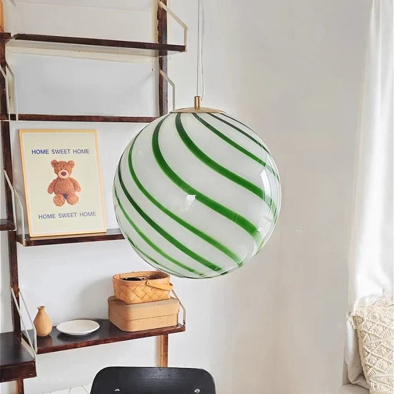 Lampada a Sospensione con Sfera di Vetro Colorata