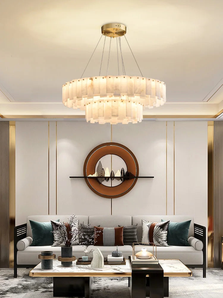 LumiMarble | Elegante Lampada a Sospensione in Marmo e Rame