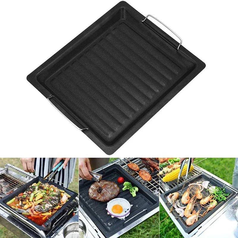 Piastra Grill in Ghisa Feurossa Piastra Ribaltabile | Per Grill a Gas & Fornelli | 25 × 30 cm | Per Pizza, Carne, Verdure & Pesce